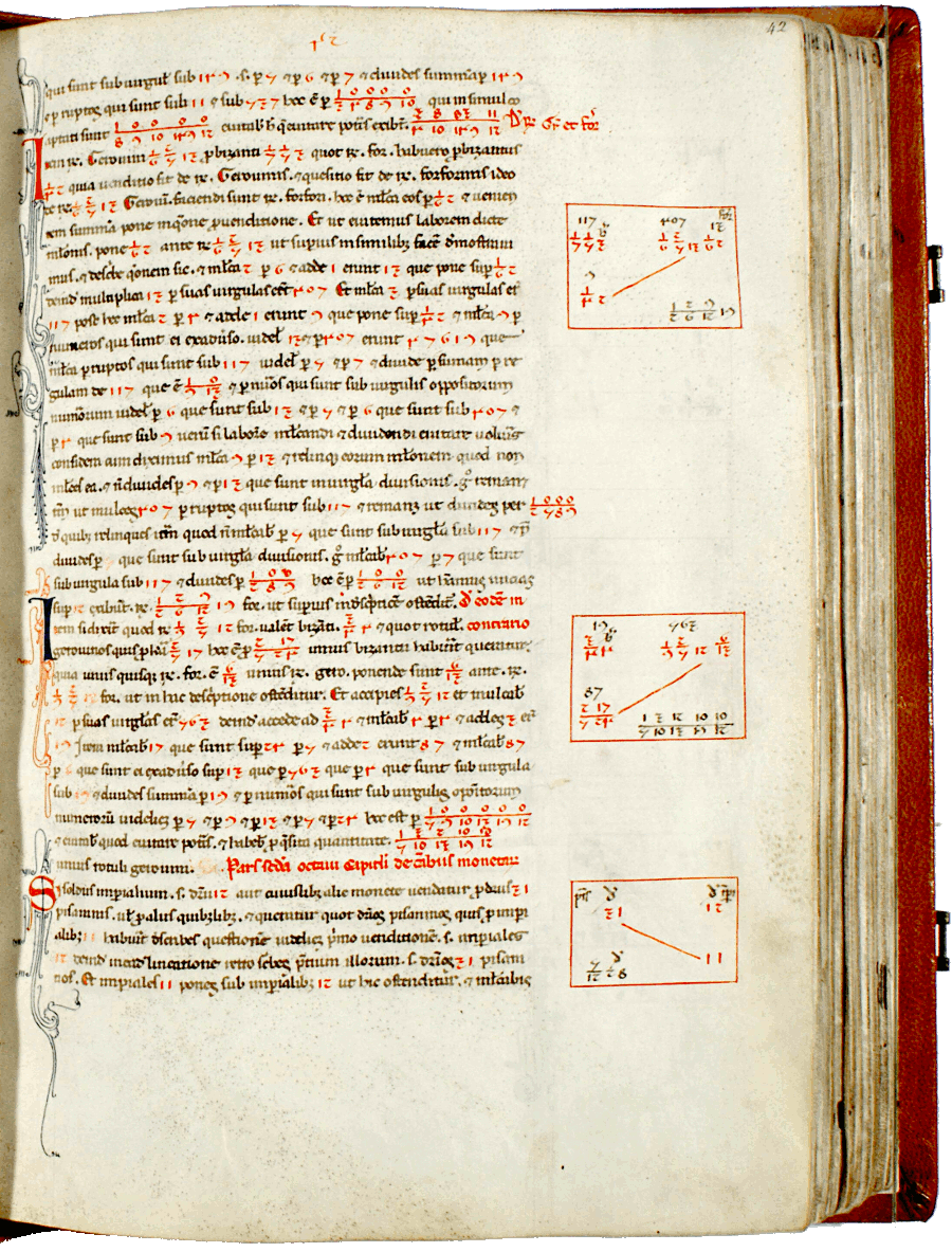 pagina iniziale capitolo ottavo parte seconda del Liber abaci<br>Conv. Sopp. C.I. 2616, BNCF,  folio 42 recto