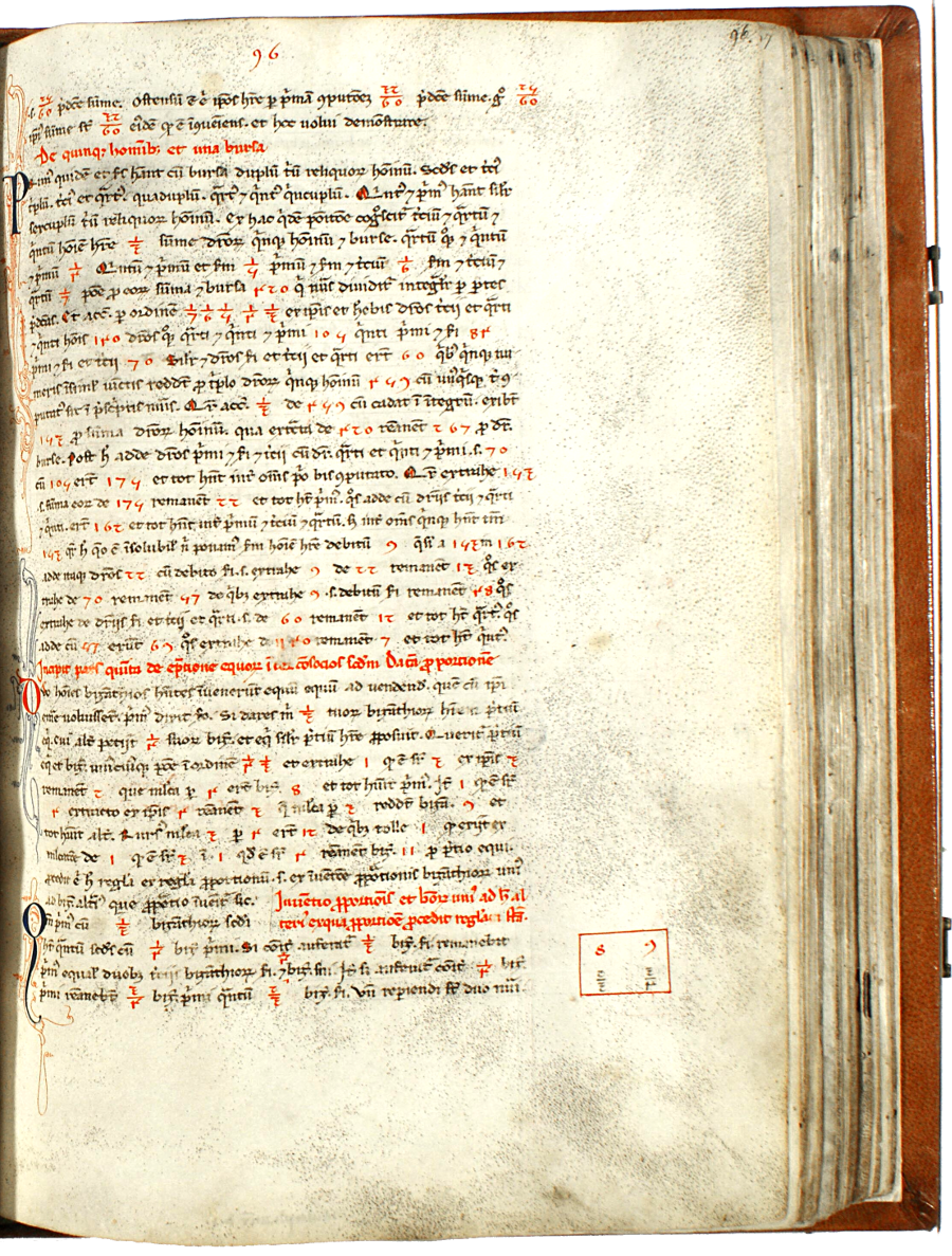 pagina iniziale capitolo dodicesimo-parte quinta del Liber abaci<br>Conv. Sopp. C.I. 2616, BNCF,  folio 96 recto